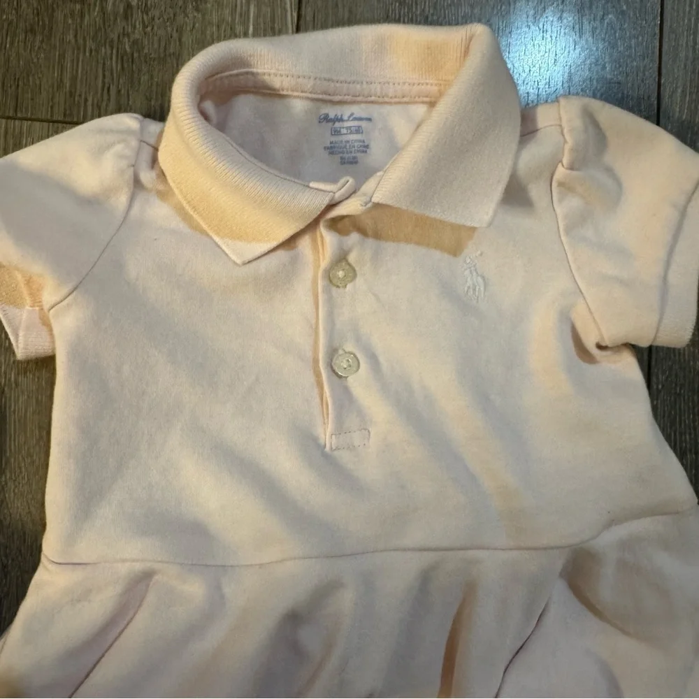 Ralph Lauren Pale Pink Polo Peplum Baby Romper 9 month